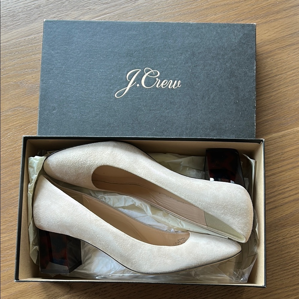 J. Crew Women's Heels in Cream Suede with Tortoise Shell Pattern Heel - Size 11